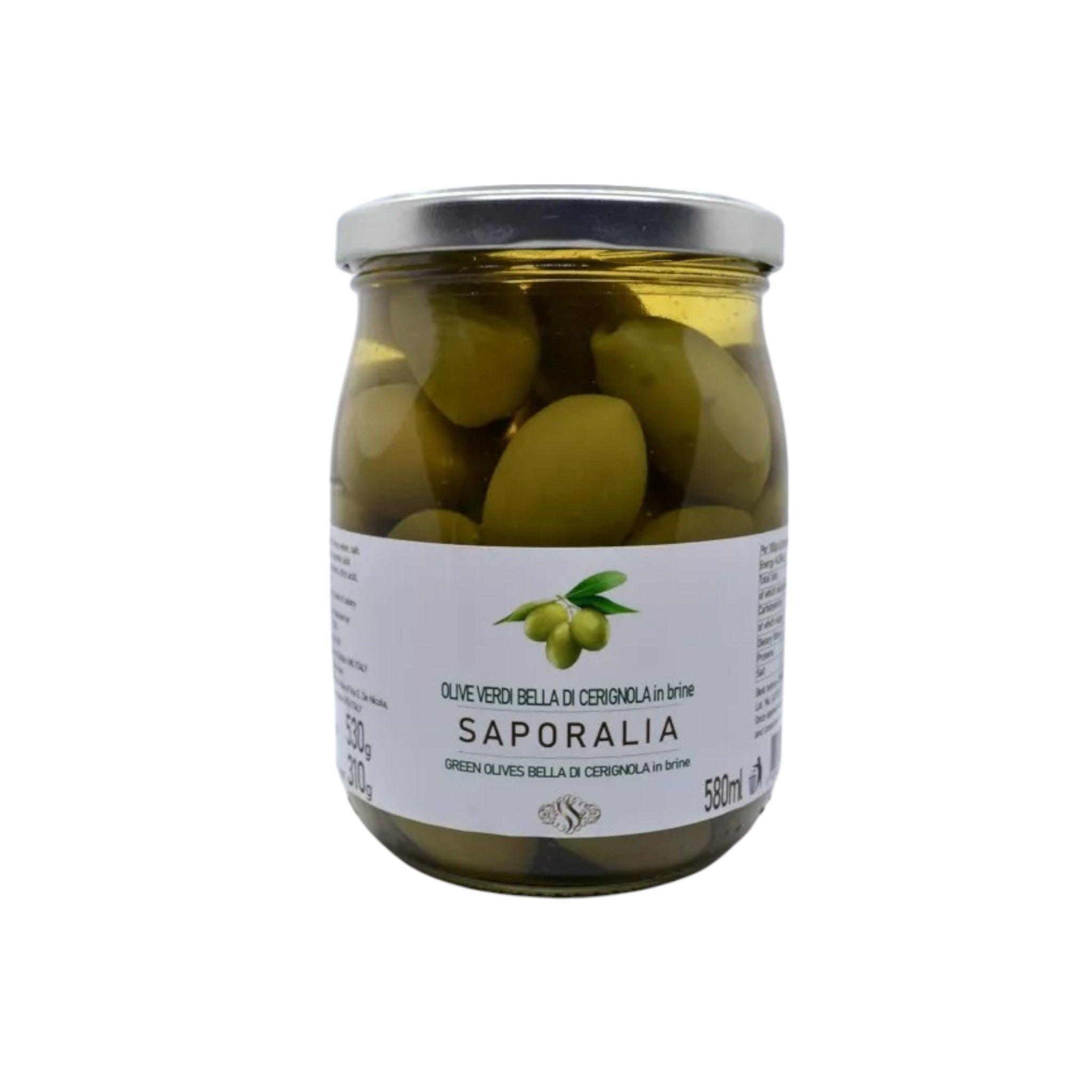 Olives Vertes Bella di Cerignola (géantes) en Saumure - 580g / 310g égouttées