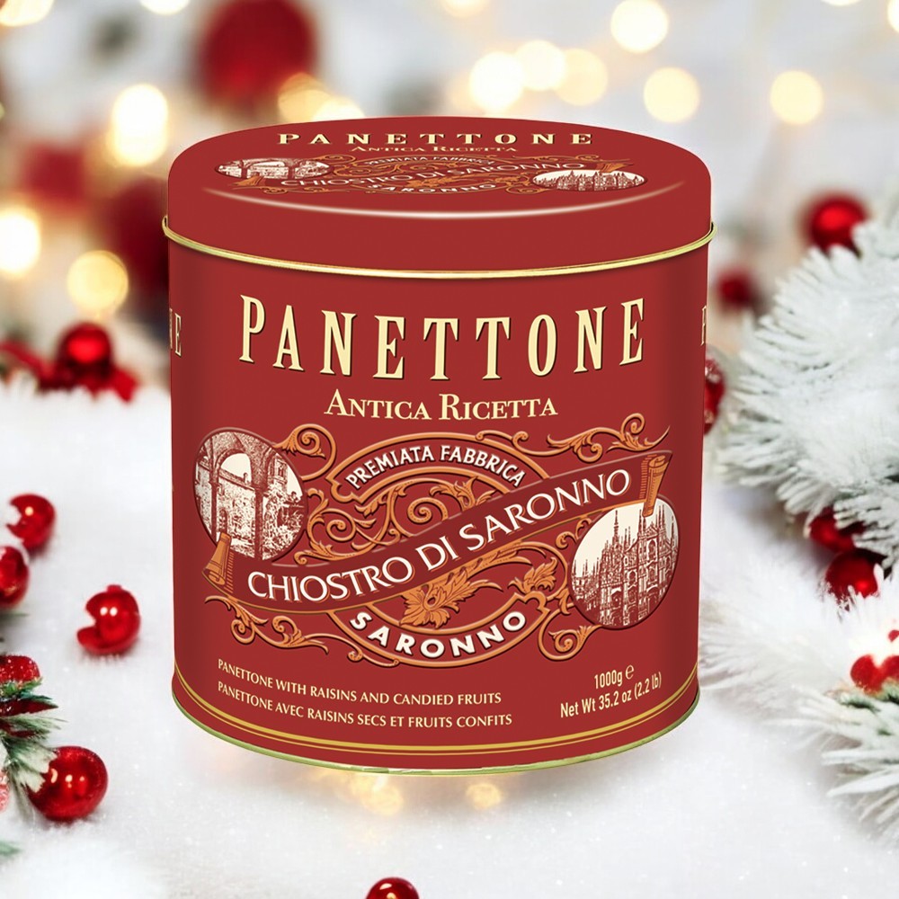 Panettone Traditionnel en Boite Métal Décor Rouge 1Kg